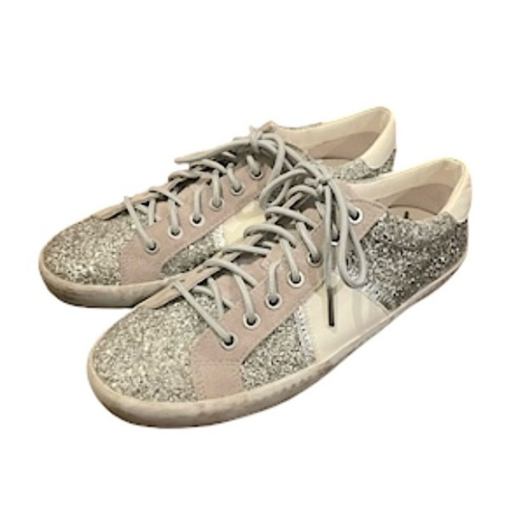 SAM EDELMAN Baylee Suede & Glitter Low Top Lace Up Sneakers - Picture 1 of 10